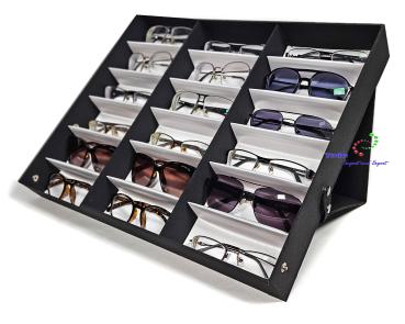 Brillenkoffer Brillendisplay Brillenständer Brillenpräsentation aus Textilstoff für 18 Brillen